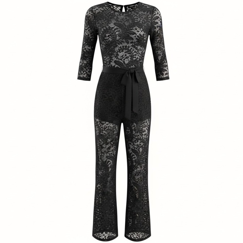 BEBE Sheer Floral Black Lace Jumpsuit‎ Catsuit Sz XS Whimsigoth Festival